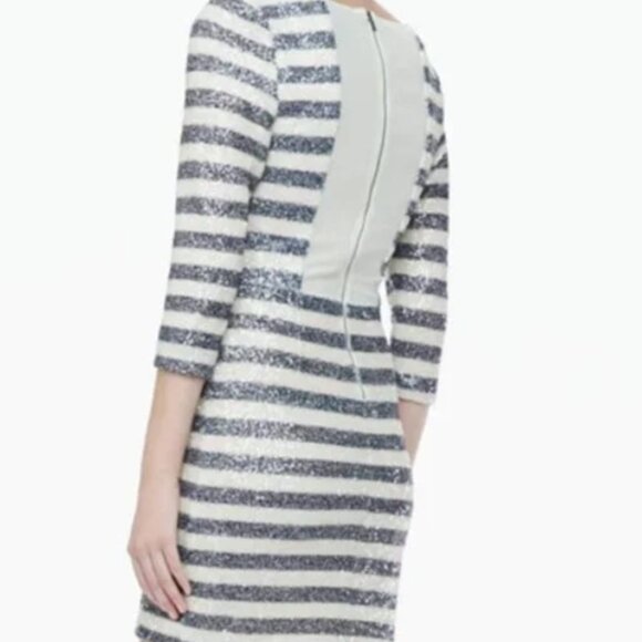 Alice + Olivia Sequin Long SLeeve Black White Stripes Mini Dress Size 10 NWOT - Picture 2 of 3